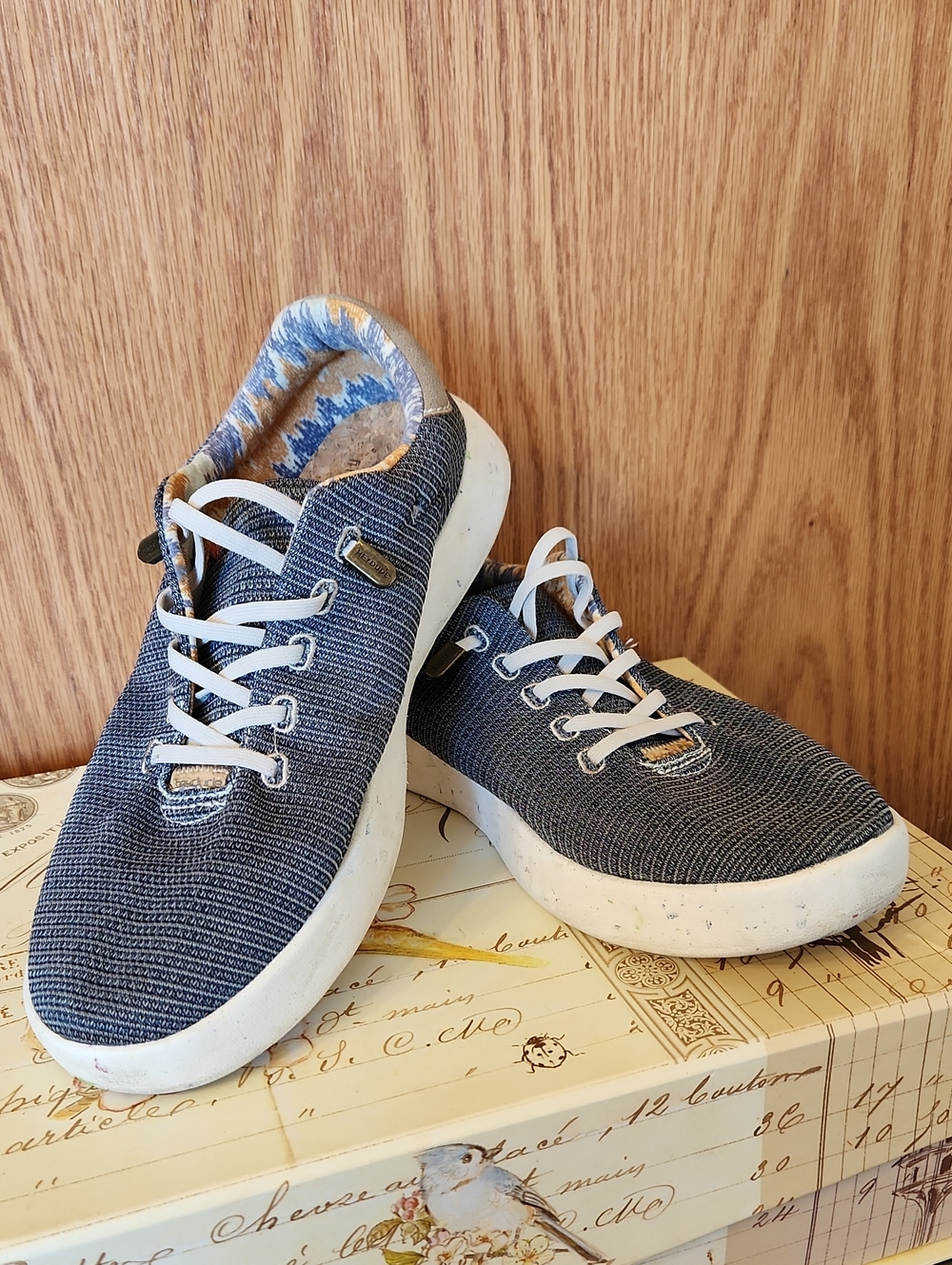 Hey Dude Navy Knit Lace-Up Sneakers with White Soles